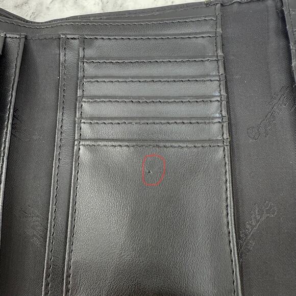 FOSSIL Black Genuine Leather Embossed Logo Trifold Wallet - Picture 12 of 15